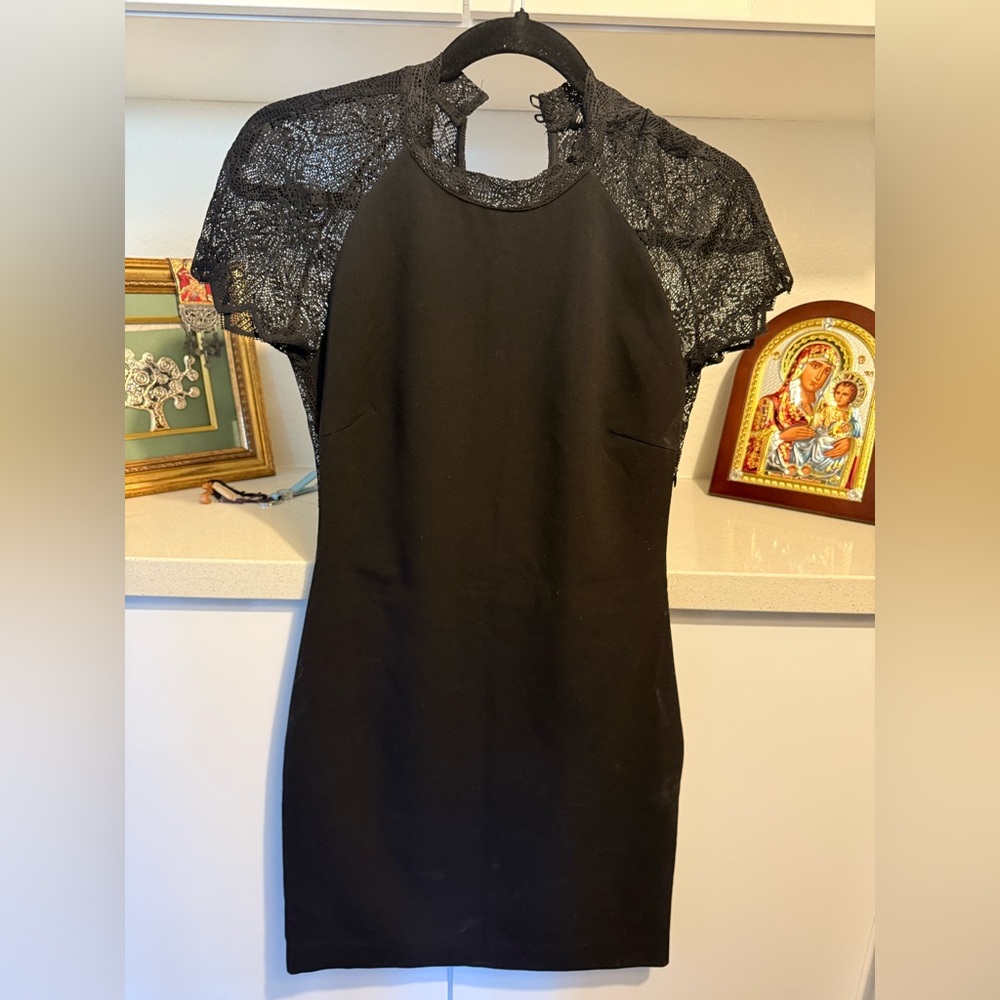 Zara Black Mini Dress with Lace Back ans Sleeves
